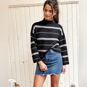 Little Mountain Vancouver Black & White Striped Turtleneck Sweater